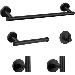 Matte Black Bathroom Hardware Set 5 Piece Towel Bar Toilet Paper Holder Hooks